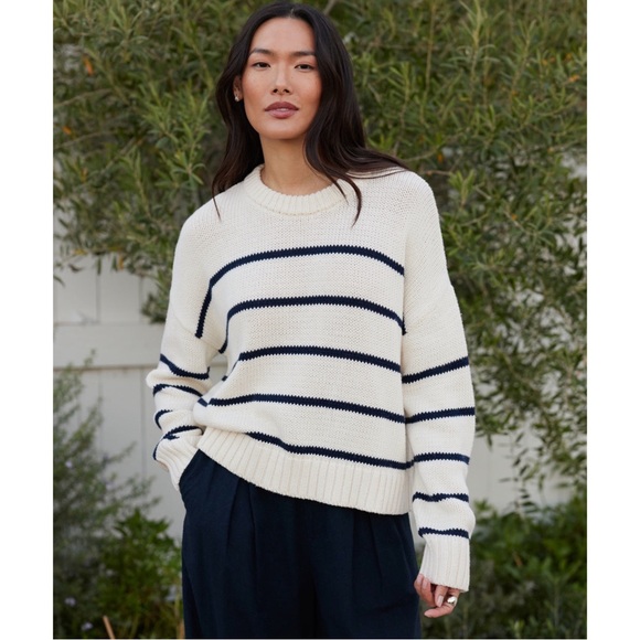 Jenni Kayne Cream and Black Striped Crewneck Sweater - Picture 6 of 15